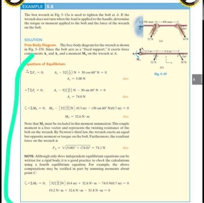 Solved EXAMPLE 5.8 The box wrench in Fig. 5150 is used to