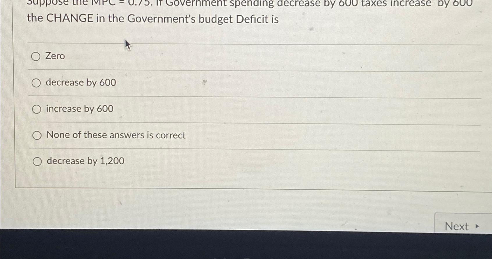 Solved The CHANGE In The Government's Budget Deficit | Chegg.com