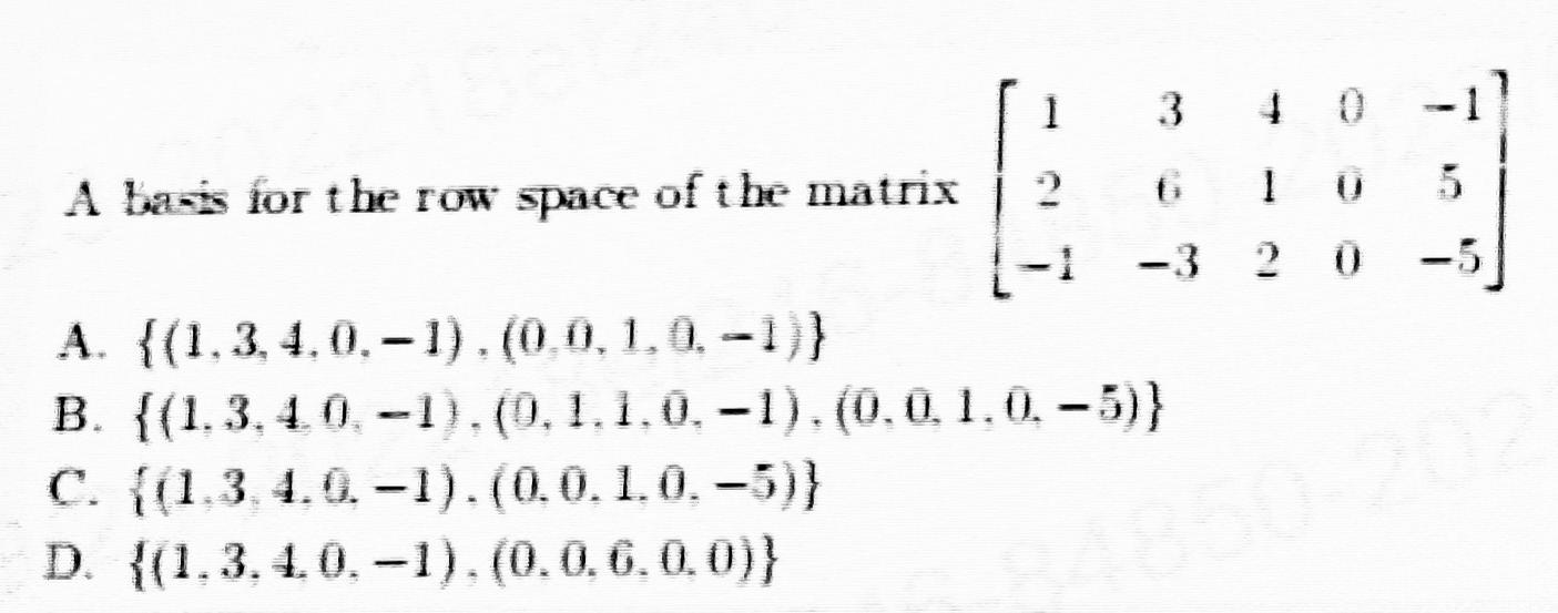 Solved A basis for the row space of the matrix | Chegg.com