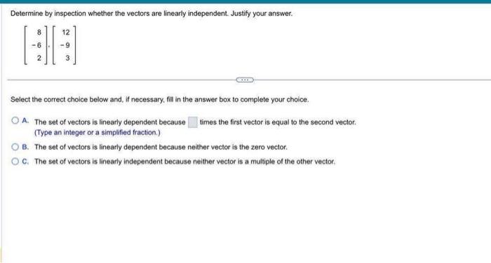 Solved Determine by inspection whether the vectors are | Chegg.com