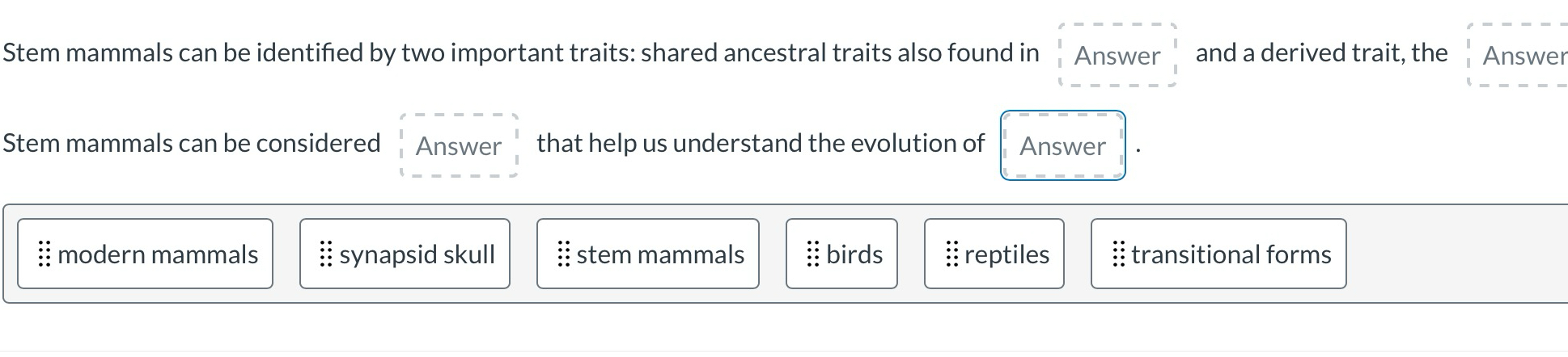 Solved Stem mammals can be identified by two important | Chegg.com