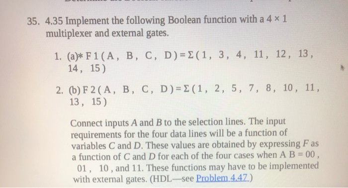 Solved 35. 4.35 Implement The Following Boolean Function | Chegg.com