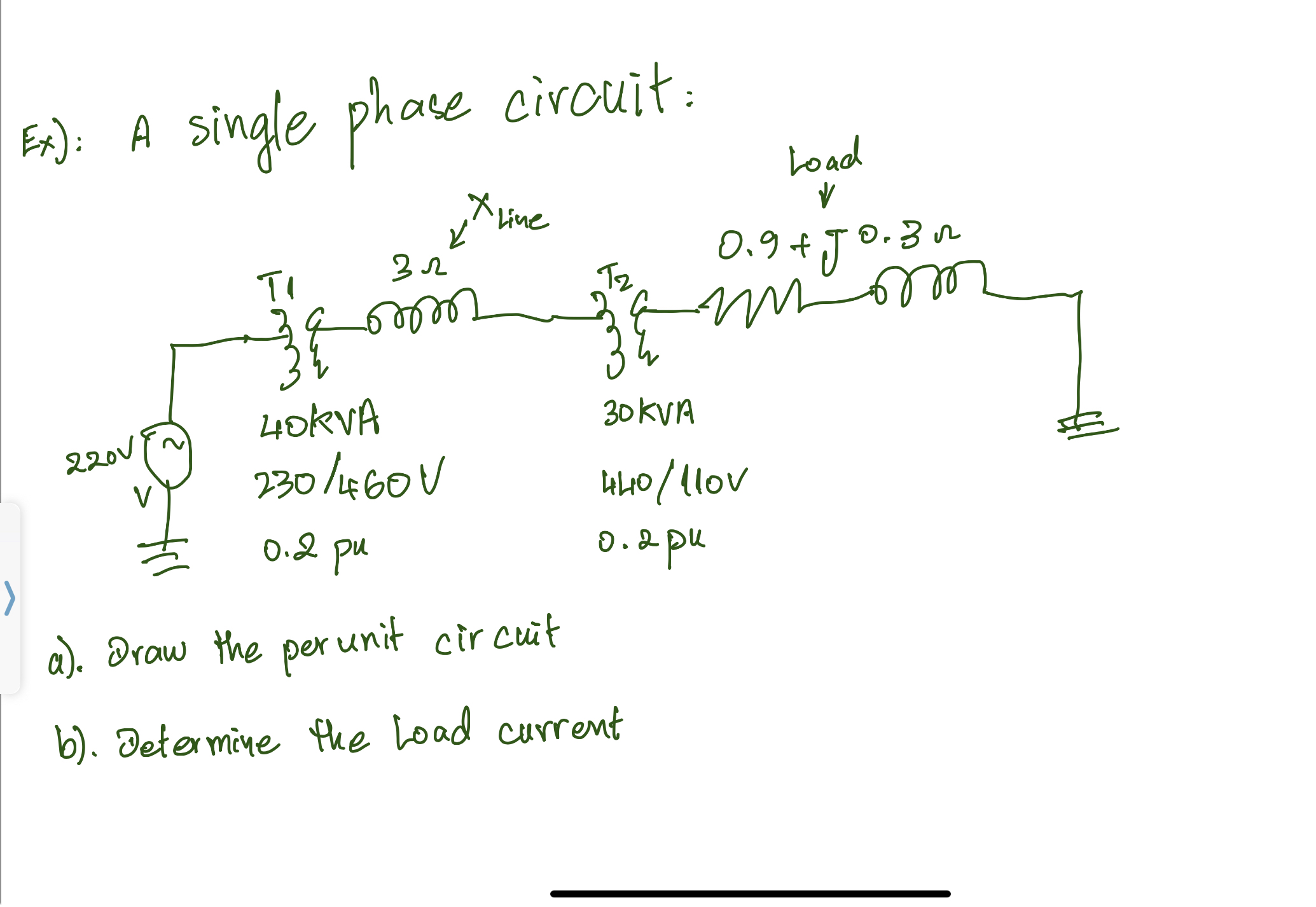 Solved Ex): A single phase circuit:a). ﻿Draw the per unit | Chegg.com