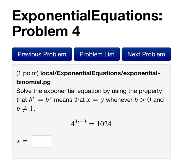 Solved ExponentialEquations: Problem 1 Previous Problem | Chegg.com