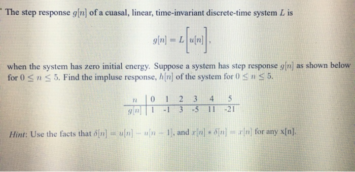 Solved The Step Response G N Of A Cuasal Linear Time Chegg Com