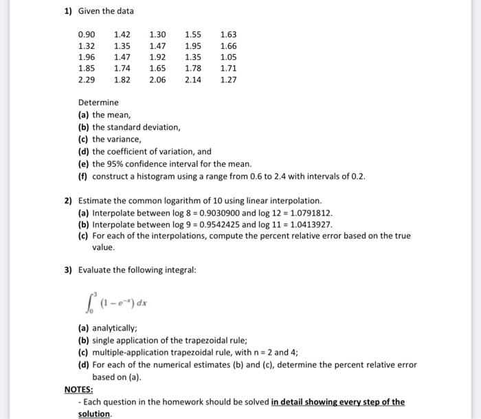 Solved 1) Given the data 0.90 1.42 1.30 1.55 1.63 1.32 1.35 | Chegg.com