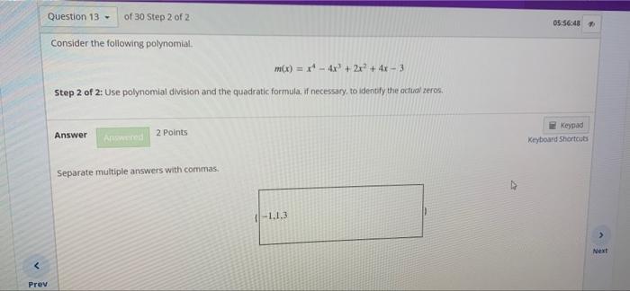 13 - of 30 Step 1 of 2 08:41:04 Ser the following | Chegg.com