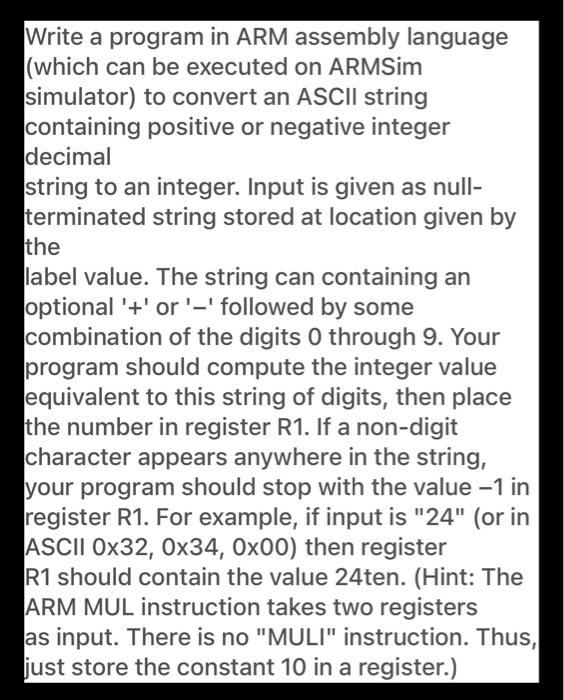 Solved Write a program in ARM assembly language (which can