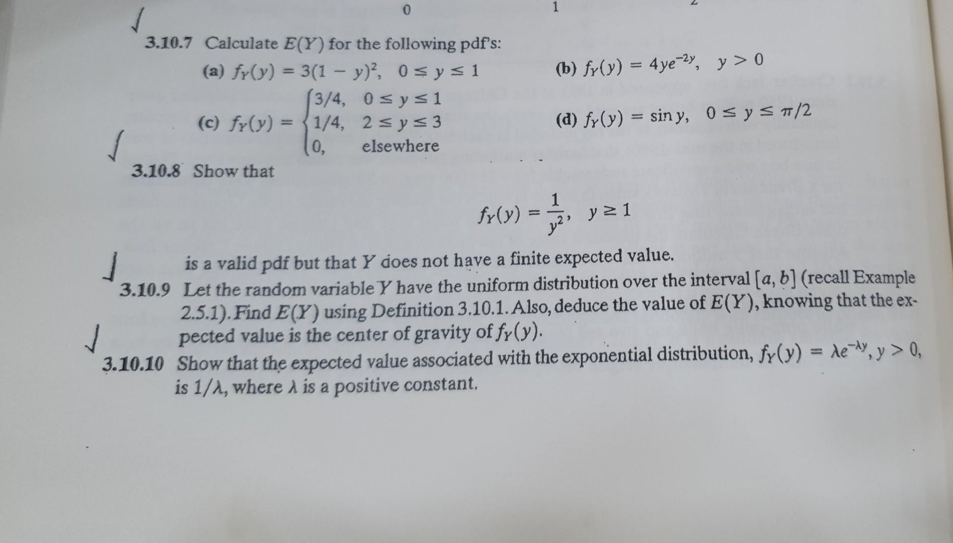 Solved 3.10.7 Calculate E(Y) For The Following Pdf's: (a) | Chegg.com