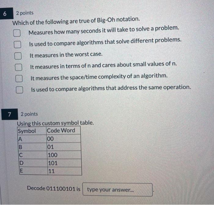 Solved 6 2 points Which of the following are true of Big-Oh | Chegg.com