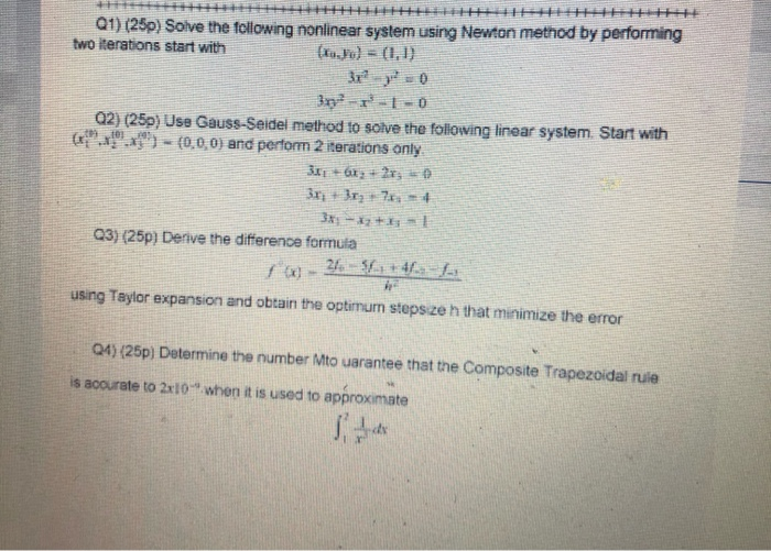 Solved Q1) (250) Solve the following nonlinear system using | Chegg.com