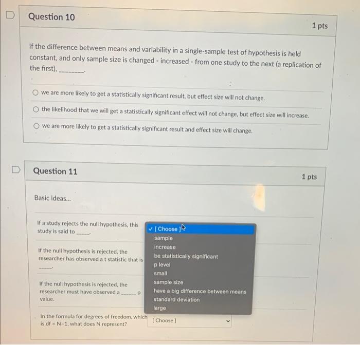 Solved D Question 10 1 pts If the difference between means | Chegg.com