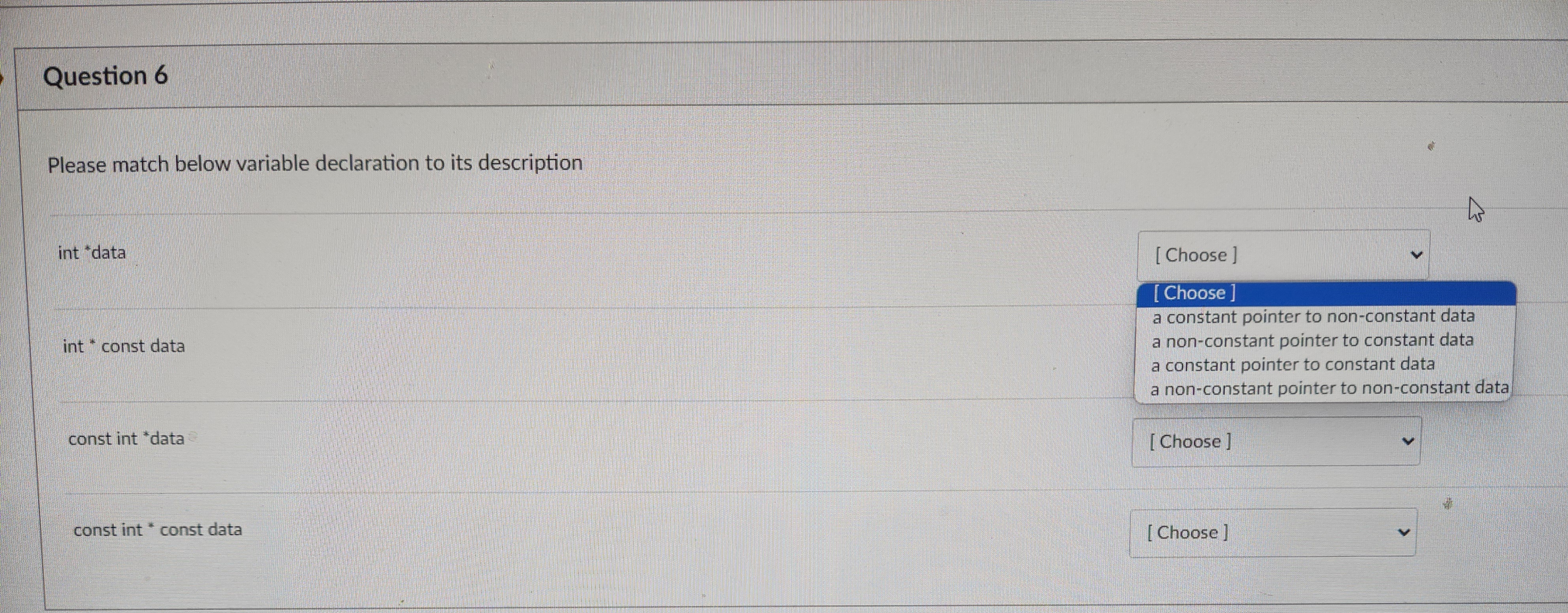 Solved Question 6Please match below variable declaration to | Chegg.com