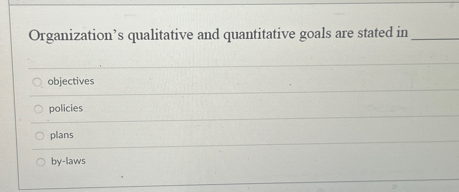 Solved Organization's Qualitative And Quantitative Goals Are | Chegg.com