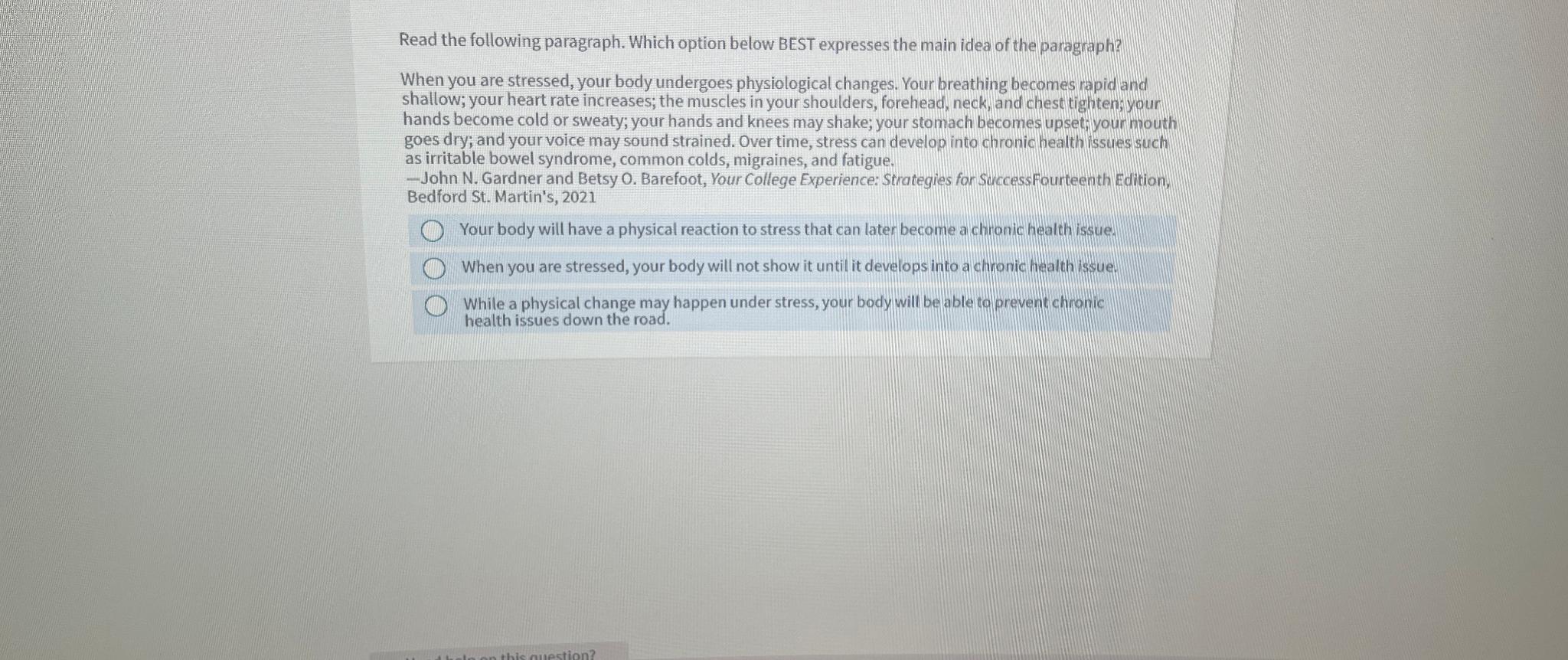 Solved Read the following paragraph. Which option below BEST | Chegg.com