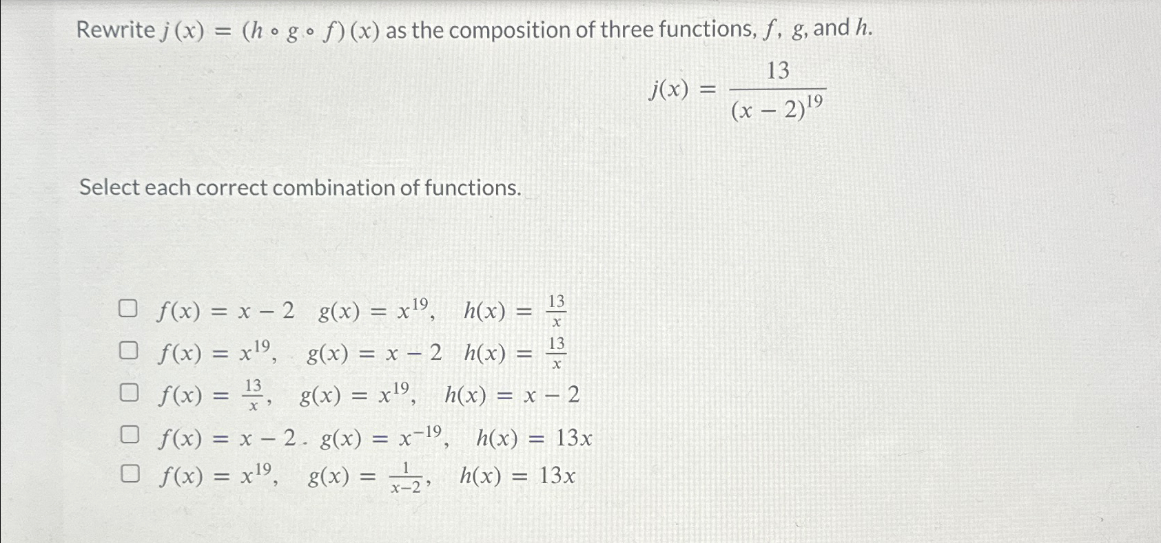 Solved Rewrite j(x)=(h@g@f)(x) ﻿as the composition of three | Chegg.com