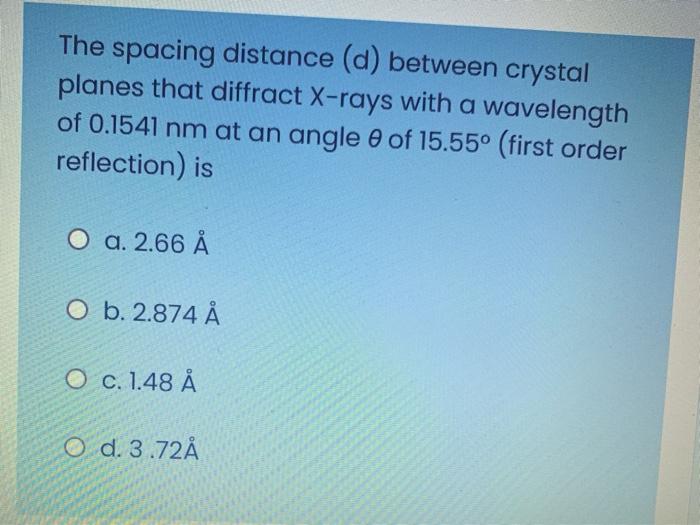 Solved The Spacing Distance D Between Crystal Planes Th Chegg Com