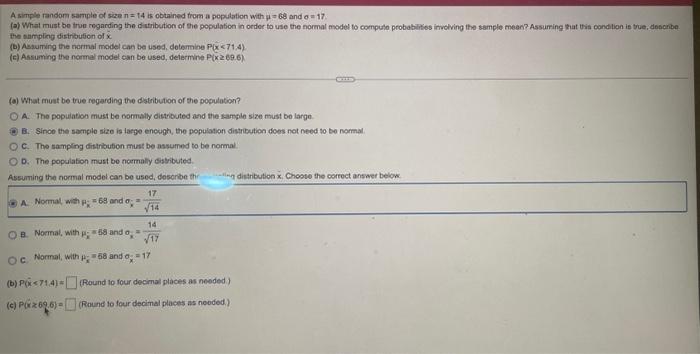 Solved A simple random sample of size n=14 is obtained trom | Chegg.com
