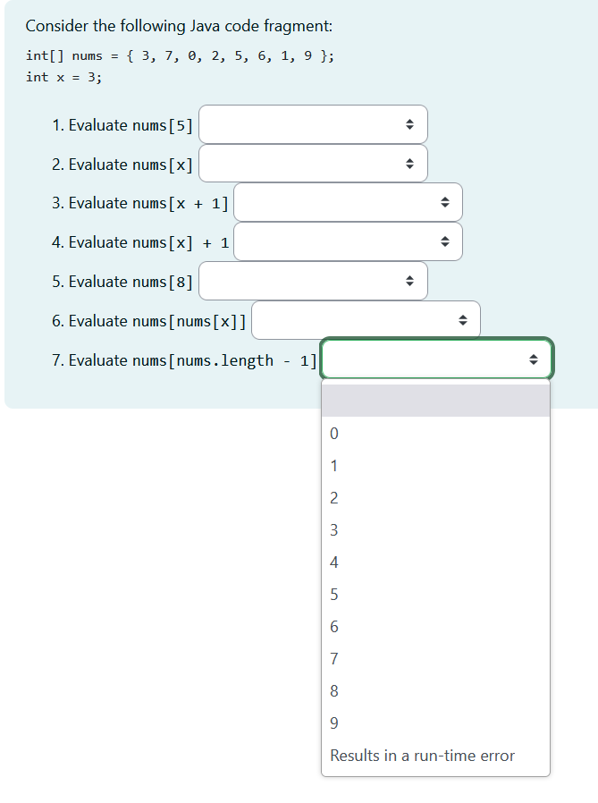 Solved Consider the following Java code fragment: int [] | Chegg.com