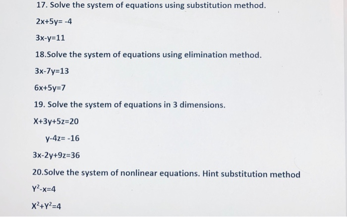 Solved 17. Solve the system of equations using substitution | Chegg.com