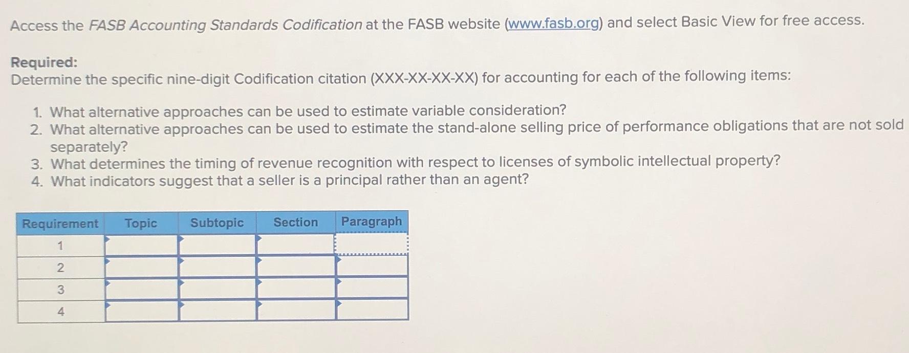 Solved Access the FASB Accounting Standards Codification at | Chegg.com