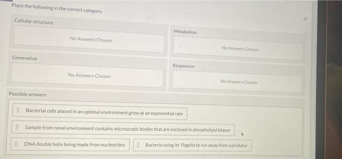 Solved Place the following in the correct category Cellular | Chegg.com