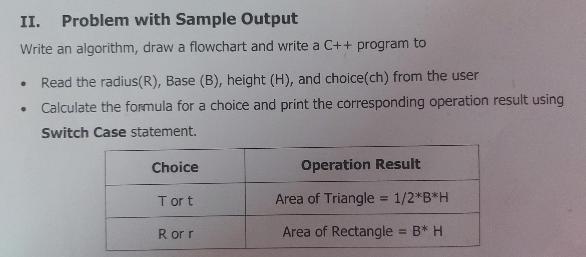 Solved II. Problem with Sample Output Write an algorithm, | Chegg.com
