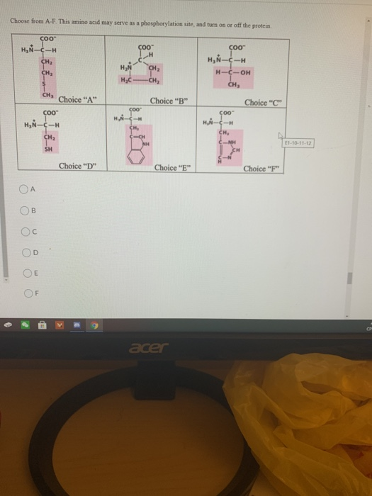 Solved Choose From A F This Amino Acid May Serve As A Pho Chegg Com