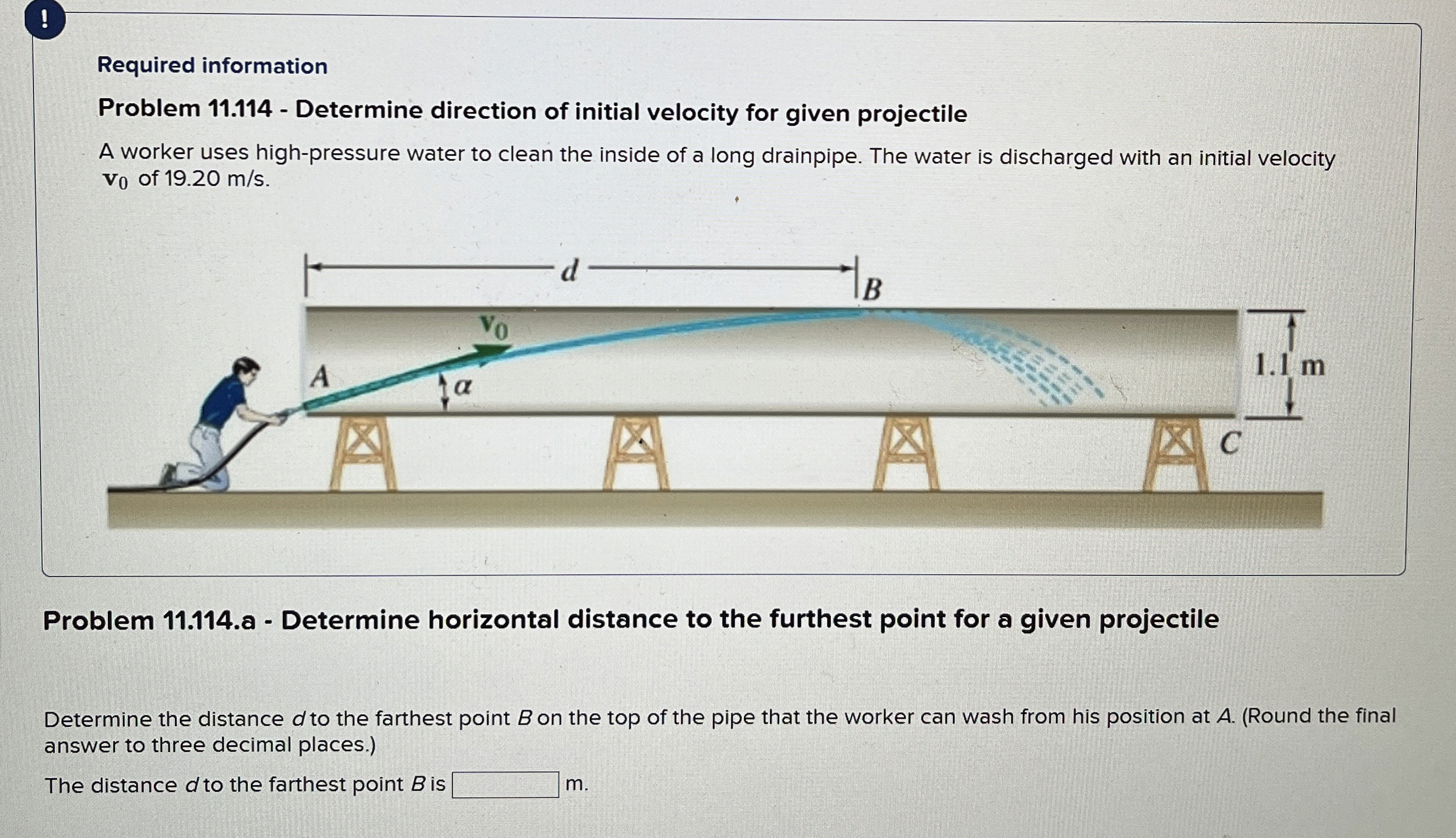 Solved Problem 11.114.a - ﻿Determine horizontal distance to | Chegg.com