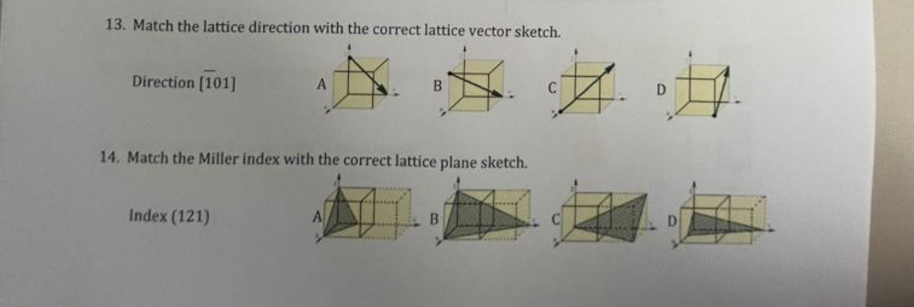 Solved Match the lattice direction with the correct lattice | Chegg.com