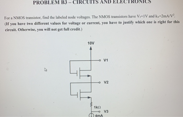 Solved PROBLEM B3 - CIRCUITS AND ELEC NICS For a NMOS | Chegg.com