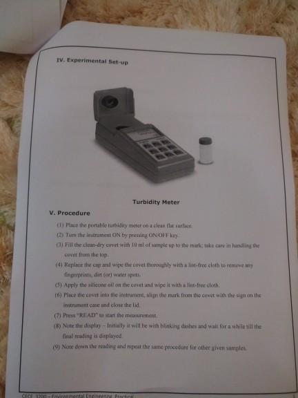 Solved Experiment No. 1 TURBIDITY TEST Sectio: I. | Chegg.com