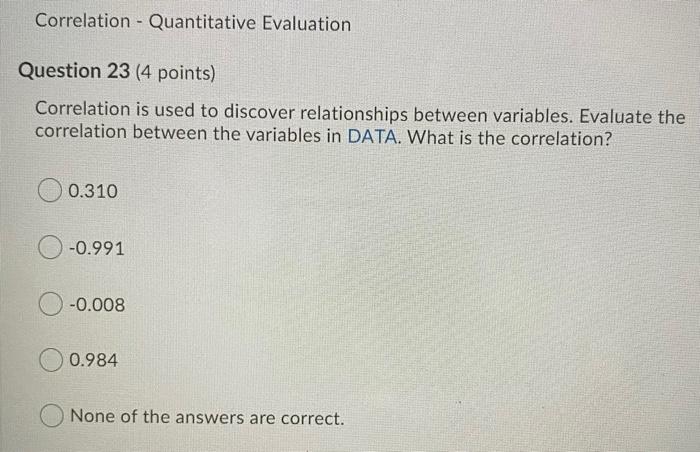 Solved Correlation - Quantitative Evaluation Question 23 (4 | Chegg.com