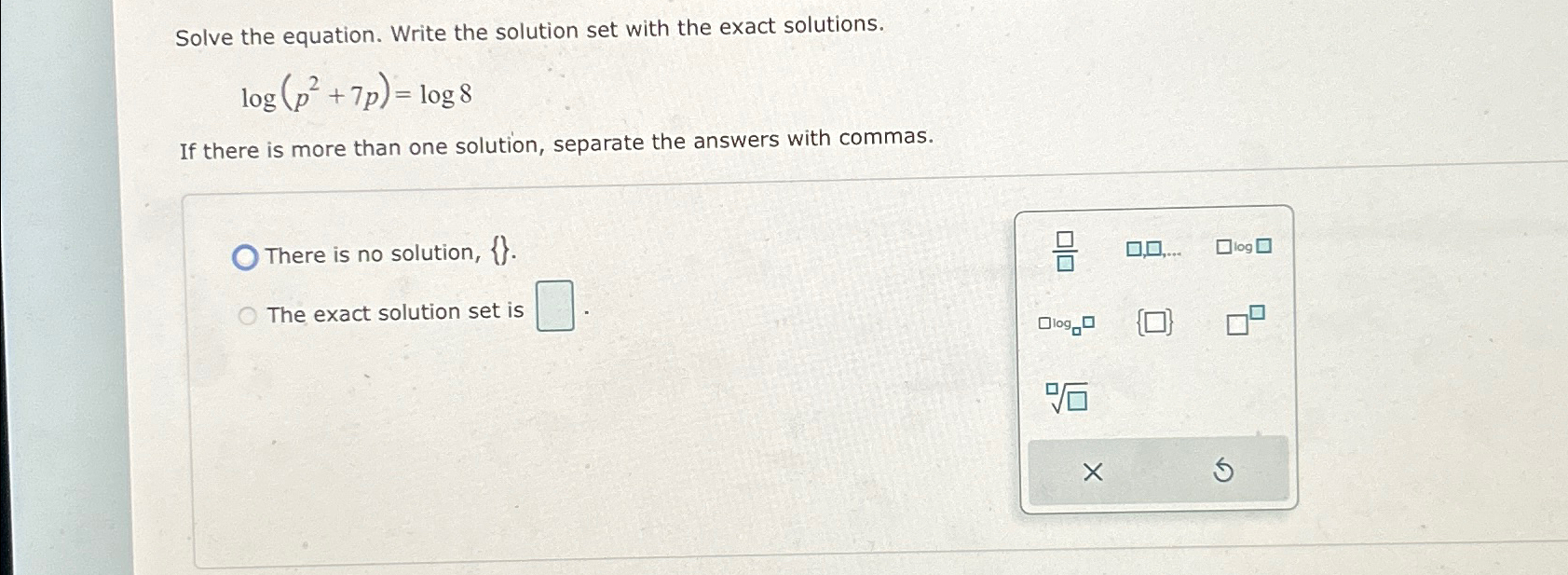 Solved Solve the equation. Write the solution set with the | Chegg.com