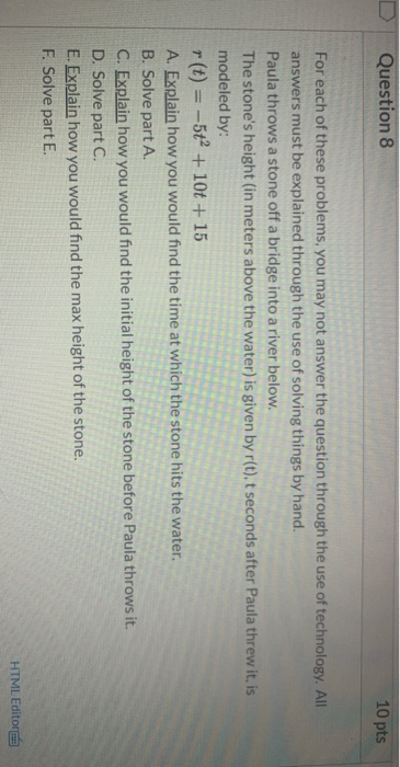 Solved Question 8 10 pts For each of these problems, you may | Chegg.com