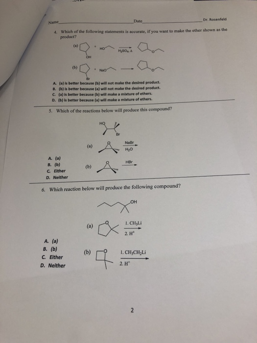 Solved Name Dr. Rosenfeld Date 4. Which of the following