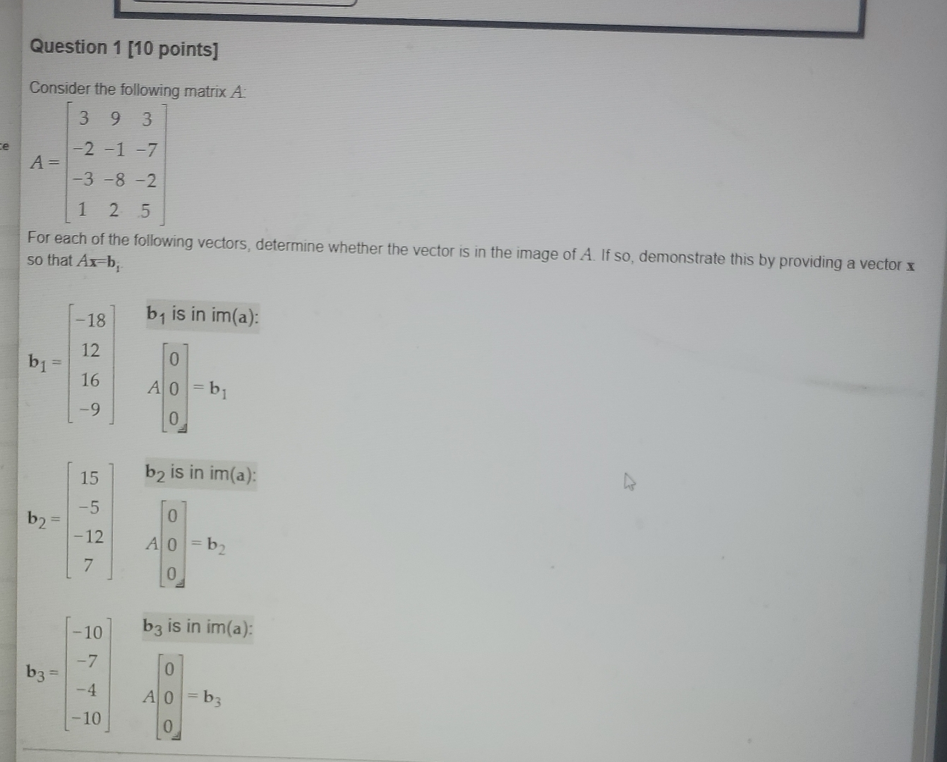 Solved Question 1 [10 ﻿points]Consider the following matrix | Chegg.com
