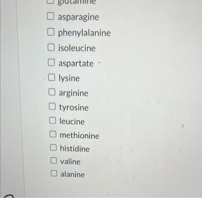 Solved Select the amino acids that apply to the following | Chegg.com