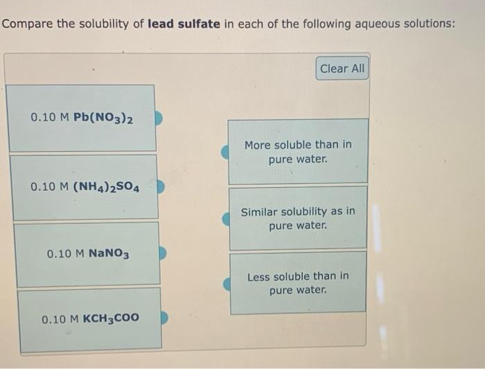 Solved Each of the insoluble salts below are put into 0.10M