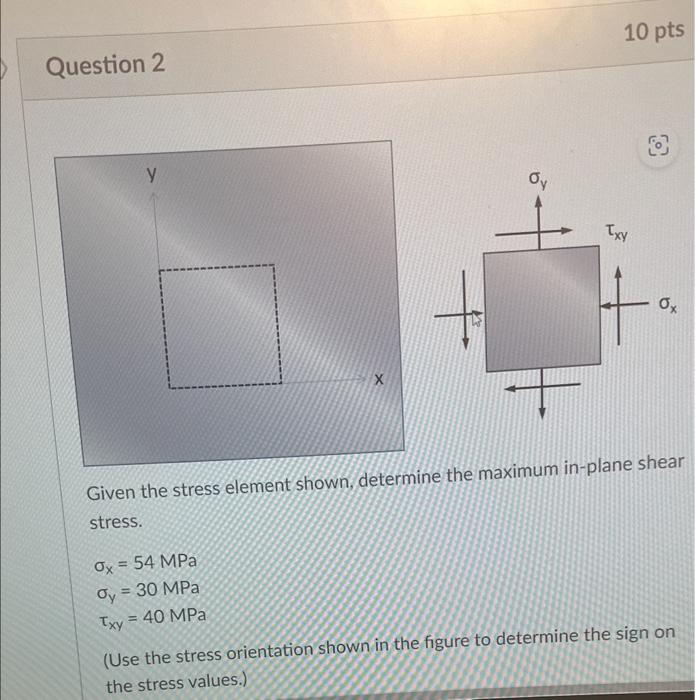 Solved Given the stress element shown, determine the maximum | Chegg.com