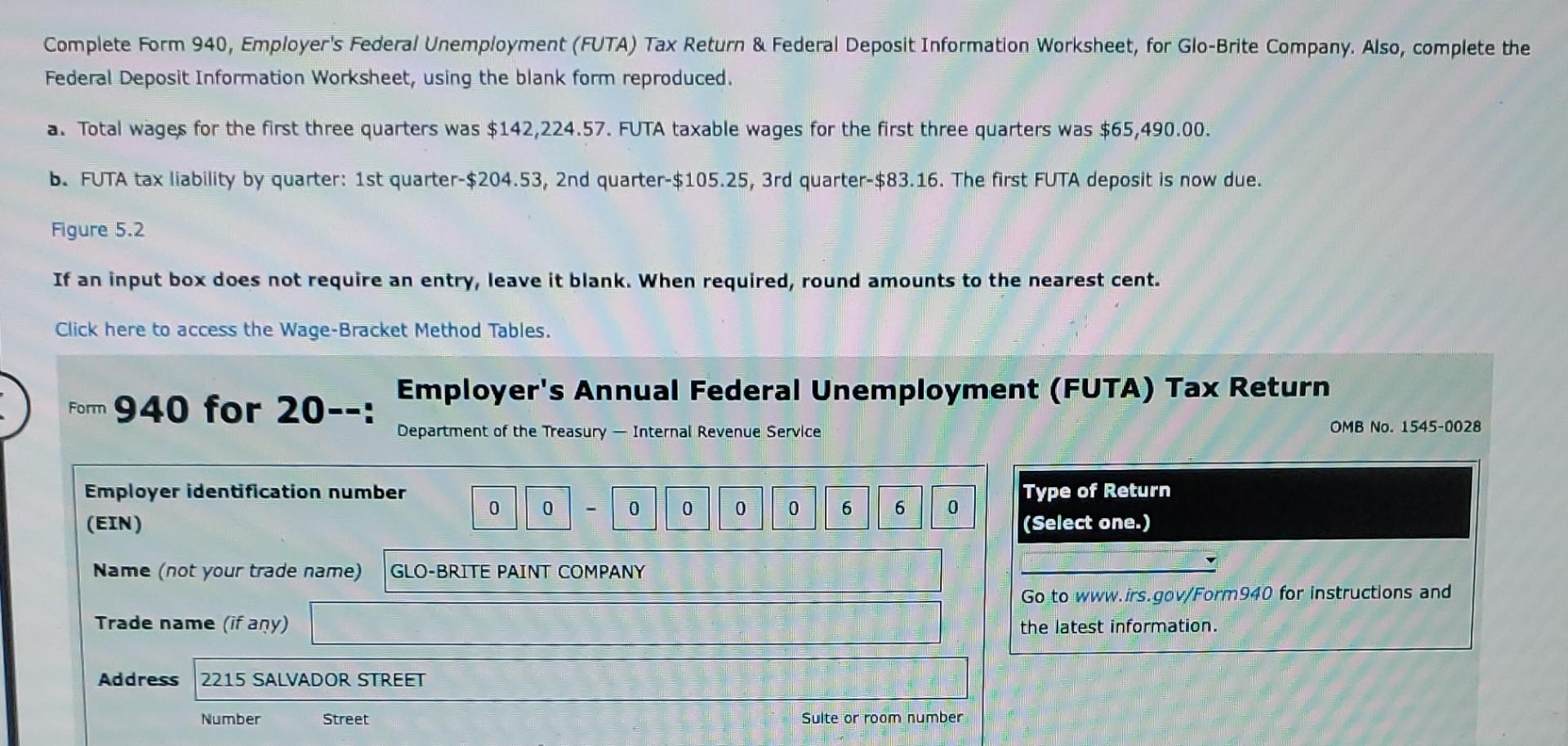 Solved Complete Form 940, Employer's Federal Unemployment