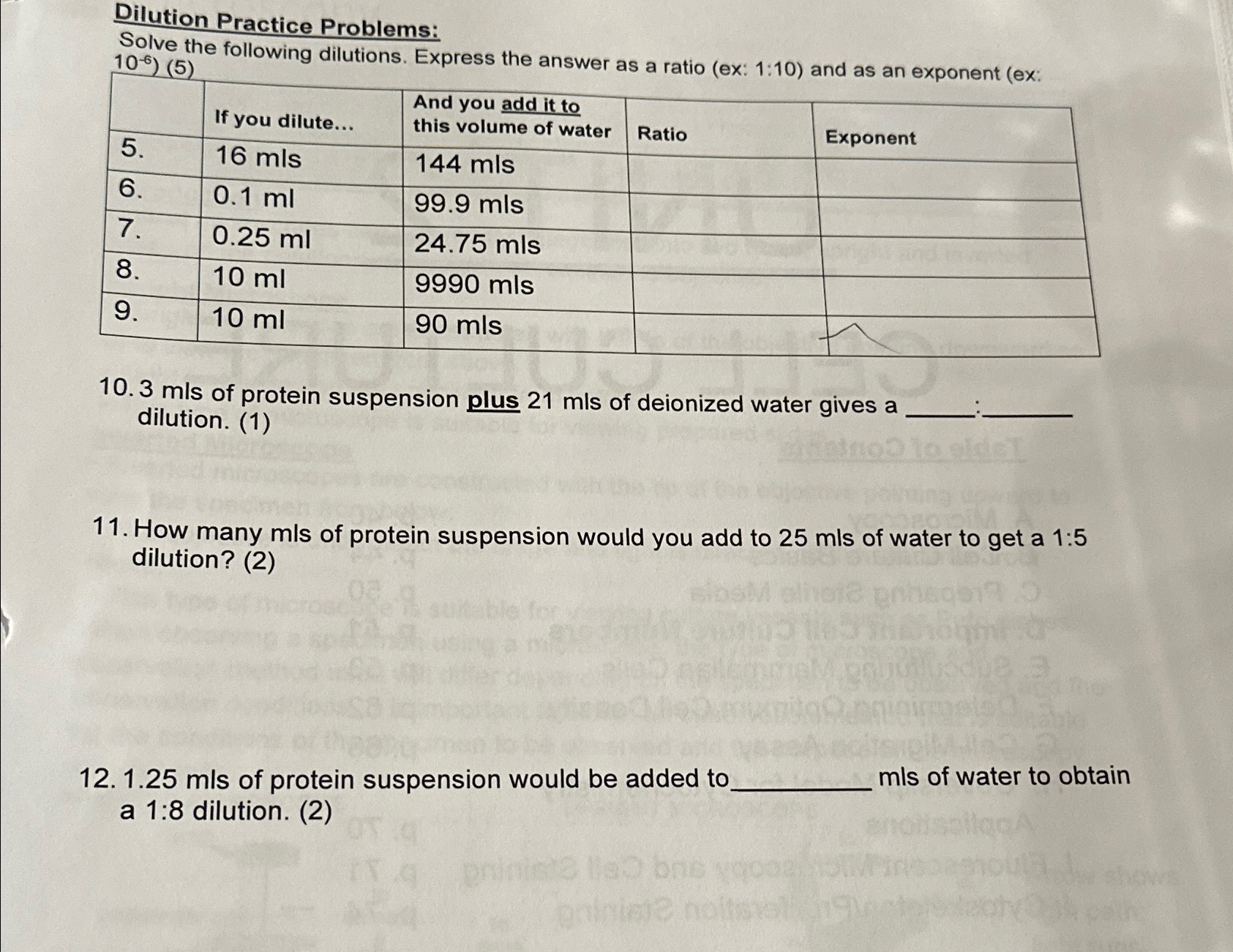 Solved Dilution Practice Problems Solve The Following