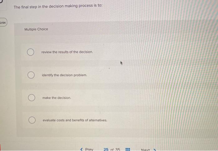Solved The final step in the decision making process is to: | Chegg.com