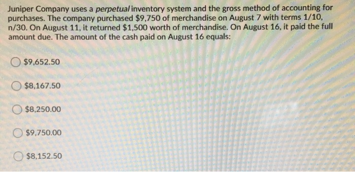Solved: Juniper Company Uses A Perpetual Inventory System ... | Chegg.com