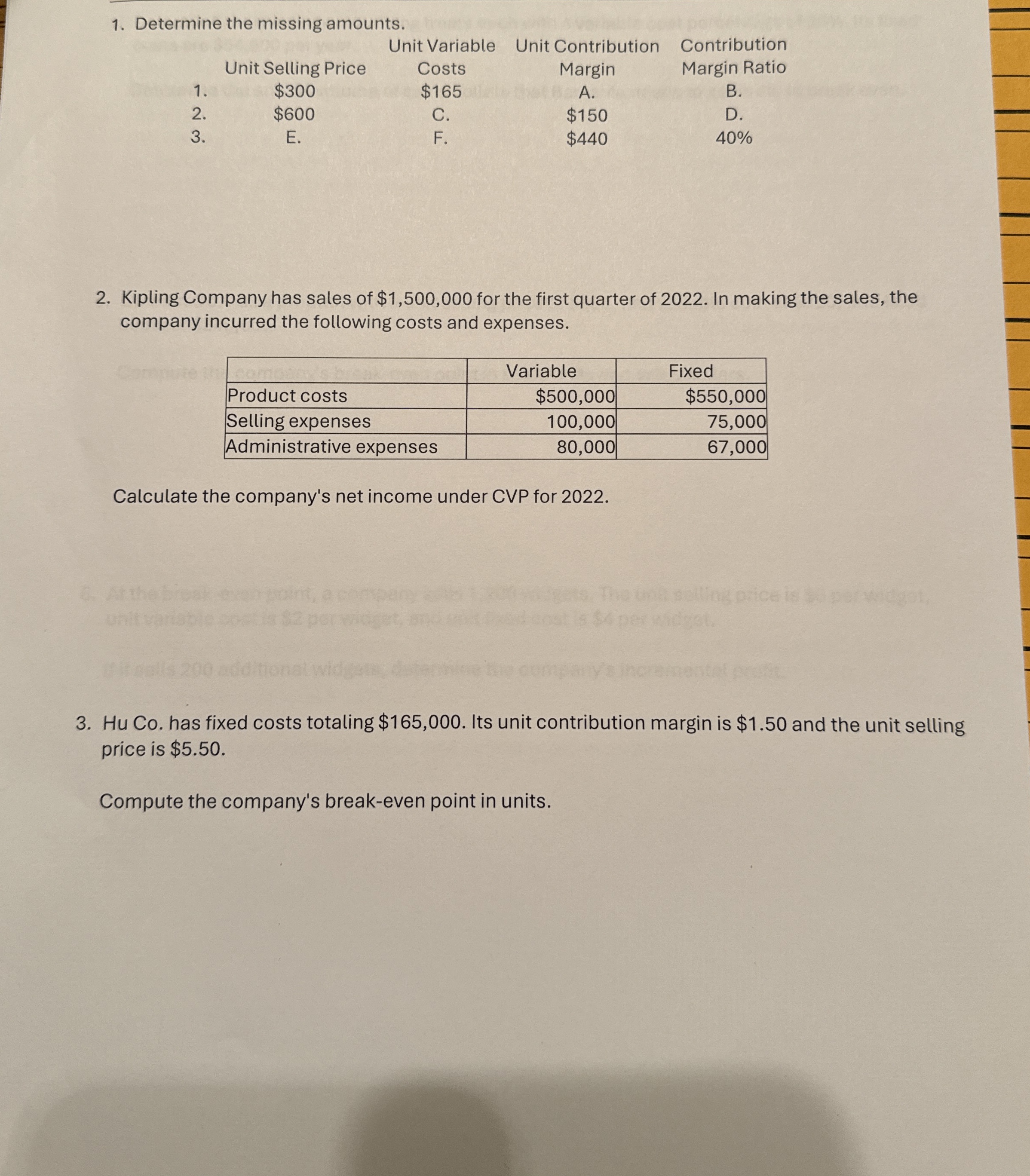 Solved Determine the missing amounts.Kipling Company has | Chegg.com
