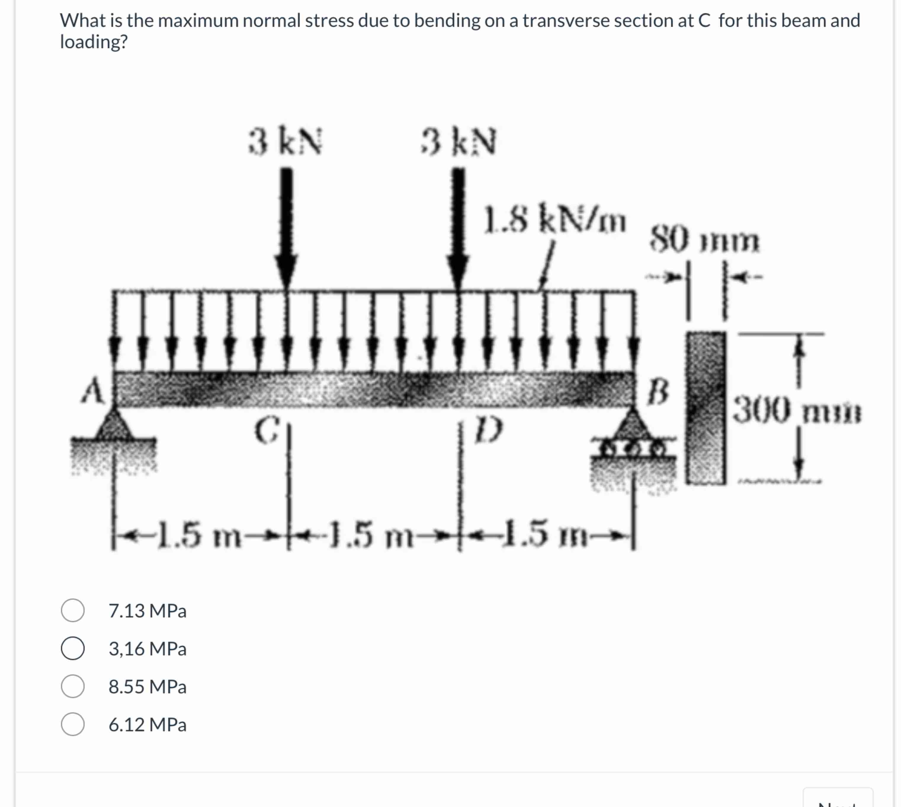 Solved What is the maximum normal stress due to bending on a | Chegg.com