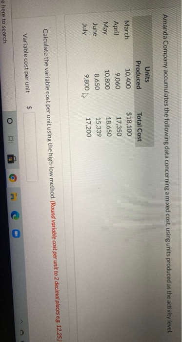 Solved Amanda Company Accumulates The Following Data Chegg