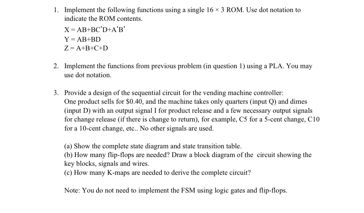 Solved Implement The Following Functions Using A Single | Chegg.com