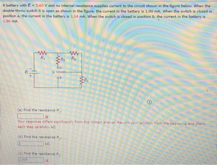 Solved A battery with E = 5.60 V and no internal resistance