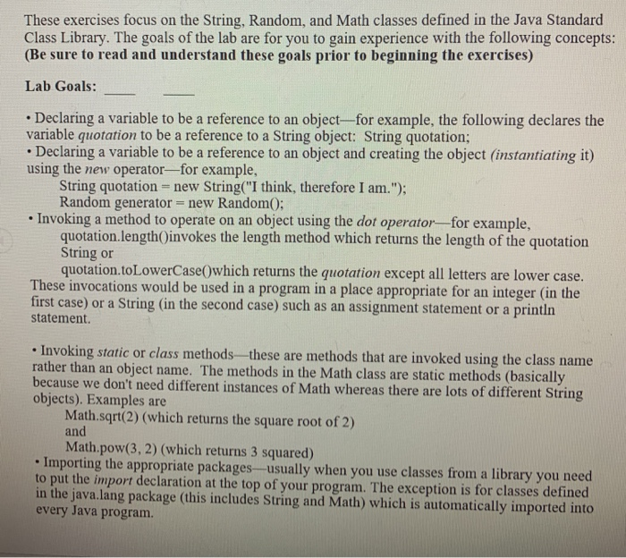 java random and math class basics | pdf | string... Solved These exercises focus on the String, Random, and Math | Chegg.com